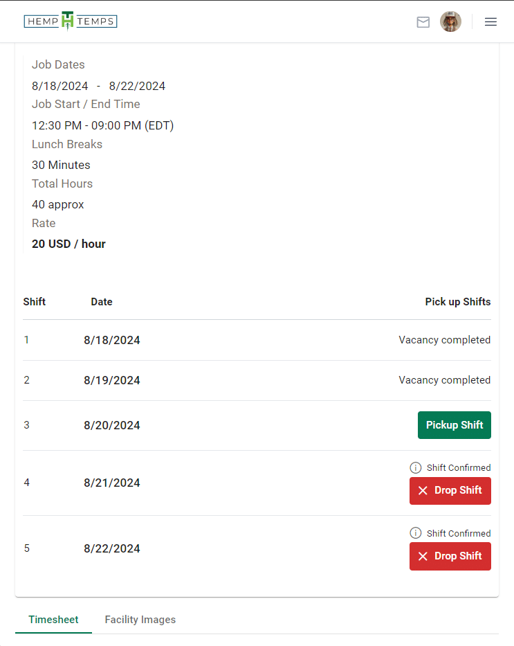 pay rate screen shot tablet